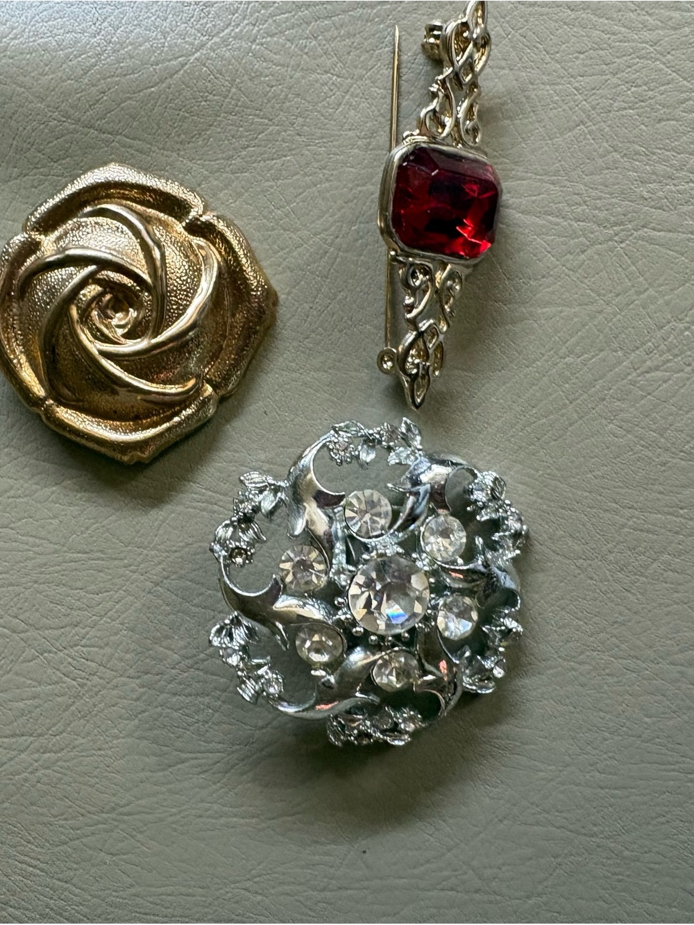 Vintage 3-Piece Brooch & Scarf Clip Lot Rhinestone
